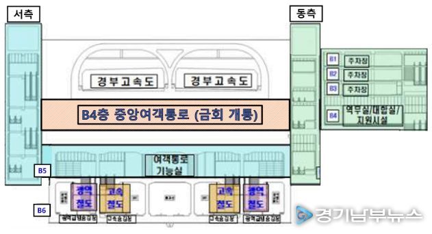 동탄역 B4층 중앙여객통로 현황