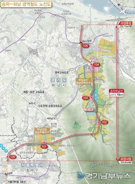 송파하남선 위치도.