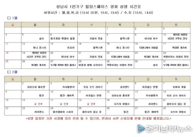 성남시, 1인 가구 위한 ‘추억의 할리우드 영화’ 120회 무료 상영