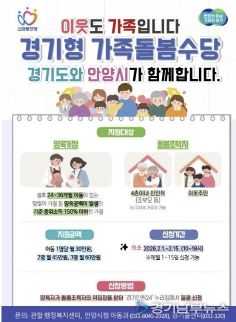 안양시, ‘경기형 가족돌봄수당’ 내달 1일부터 접수