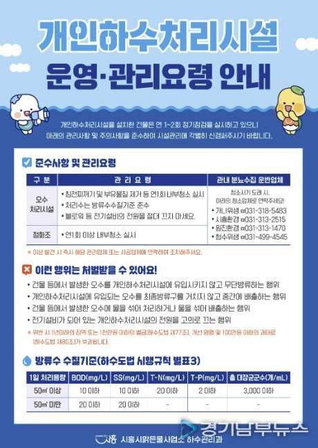 시흥시, 3월부터 '개인하수처리시설 지도점검' 본격 실시